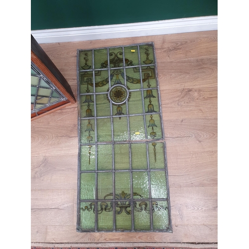 28 - A leaded glass Panel with central Bird design, 3ft 10