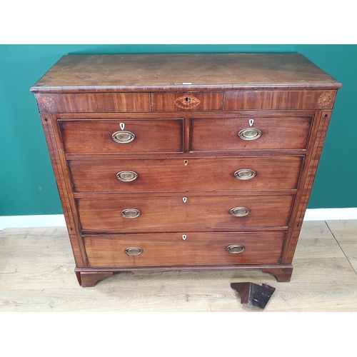 281 - A 19th Century mahogany and satinwood inlaid Chest of two short, three long graduated Drawers, with ... 