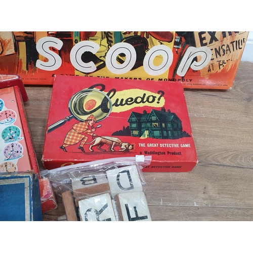 288 - A box of assorted Board Games including, Cluedo, Scoop, Antiques Roadshow Board Game, etc.