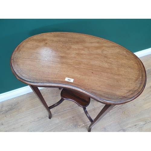 294 - A Kidney shaped two tier Occasional Table on tapered supports and a modern white painted Wall Mirror... 