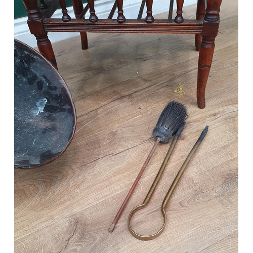 296 - A mahogany framed pink upholstered Stool on turned supports and spindles, and a copper Coal Bucket.