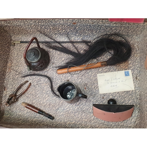 298 - A Luggage Case, Oriental Teapot, a Fly Brush, Blotter and a small quantity of Books.