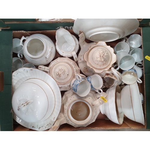 316 - Five boxes containing a large quantity of white and gilt Dinnerware,