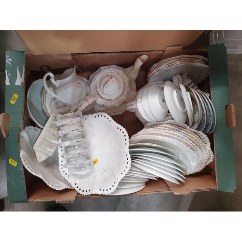 316 - Five boxes containing a large quantity of white and gilt Dinnerware,