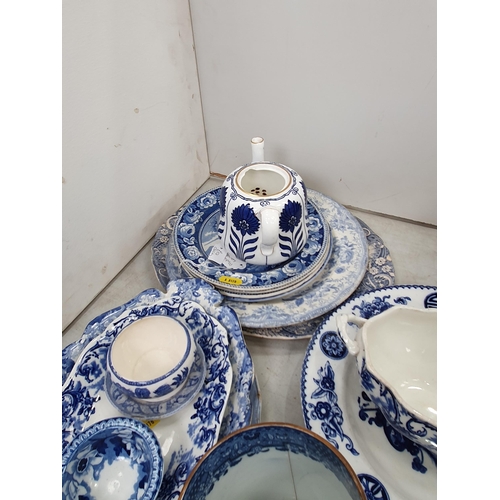 323 - A quantity of blue and white China including Plates, Mug, Sauce Tureens, etc, and various Plates, a ... 