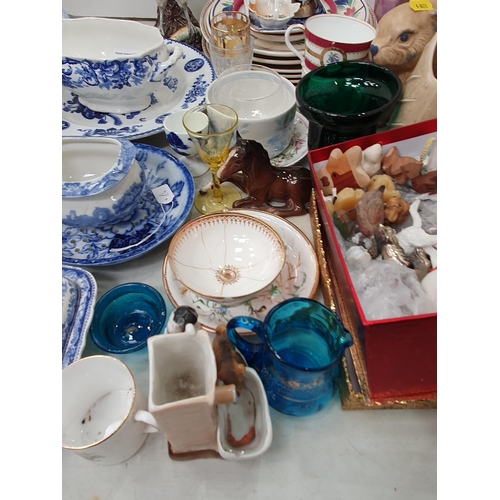 323 - A quantity of blue and white China including Plates, Mug, Sauce Tureens, etc, and various Plates, a ... 