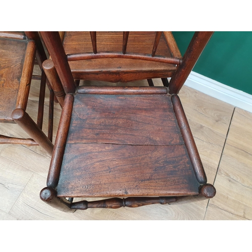 33 - Six antique spindle back oak and elm Dining Chairs with turned front stretchers, and a small mahogan... 