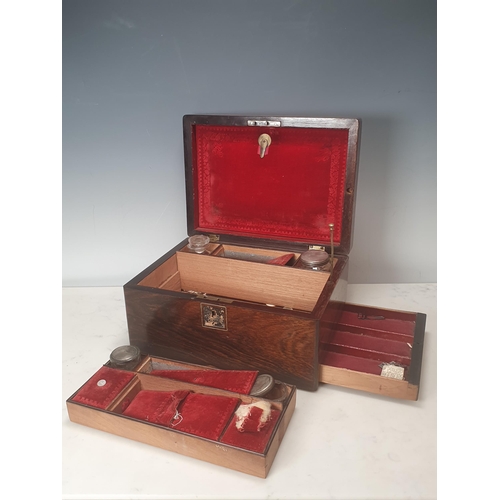 354 - A 19th Century rosewood Travelling/Sewing Box with fitted interior, A/F