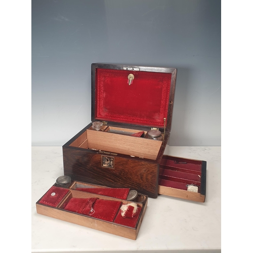 354 - A 19th Century rosewood Travelling/Sewing Box with fitted interior, A/F