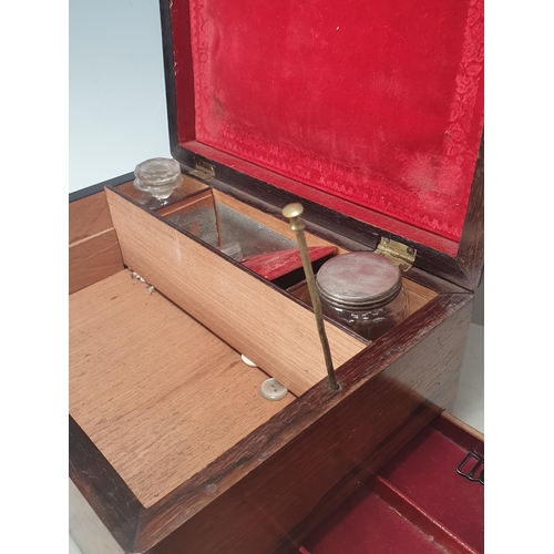 354 - A 19th Century rosewood Travelling/Sewing Box with fitted interior, A/F