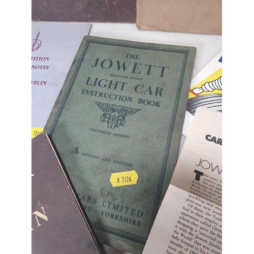 373 - A Jowett Javelin Maintenance Manual, List of Spare Parts, the Jowett Light Car Instruction Book, Com... 