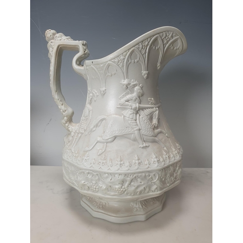 379 - A Trio of W Ridgway & Sons moulded Jugs with Jousting Knights with moulded leafage design handles A/... 