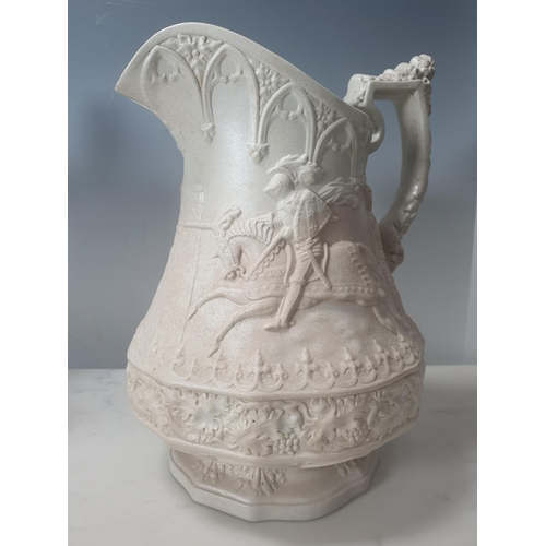 379 - A Trio of W Ridgway & Sons moulded Jugs with Jousting Knights with moulded leafage design handles A/... 