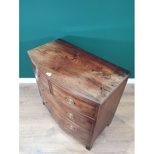 44 - A 19th Century mahogany Bow Front Chest of two short, two long Drawers, 2ft 10