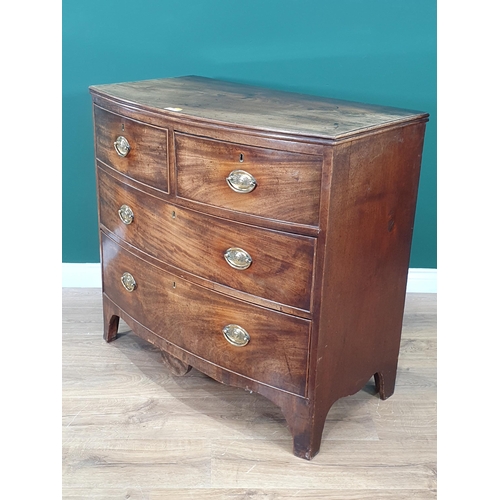 44 - A 19th Century mahogany Bow Front Chest of two short, two long Drawers, 2ft 10