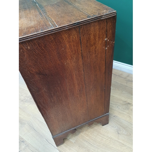 45 - An antique oak Chest of three long graduated Drawers on bracket feet, A/F, 3ft High x 3ft 3