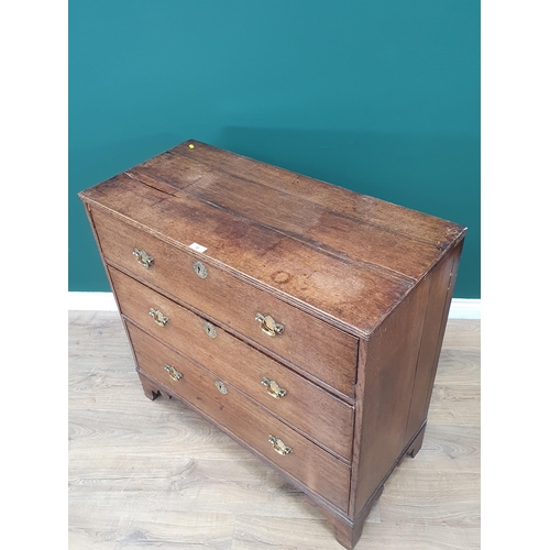 45 - An antique oak Chest of three long graduated Drawers on bracket feet, A/F, 3ft High x 3ft 3