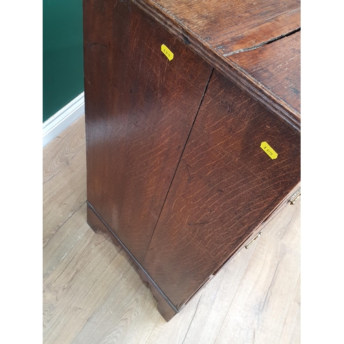 45 - An antique oak Chest of three long graduated Drawers on bracket feet, A/F, 3ft High x 3ft 3