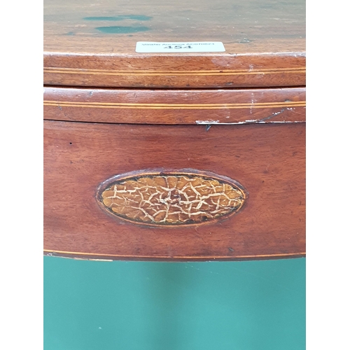 454 - A 19th Century mahogany demi - lune Fold Over Tea Table with satinwood inlaid decoration on tapered ... 