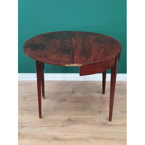 454 - A 19th Century mahogany demi - lune Fold Over Tea Table with satinwood inlaid decoration on tapered ... 