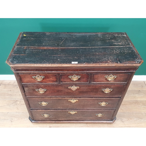 46 - An antique oak Chest of three Short, three long graduated Drawers on later bun feet (Top Section of ... 