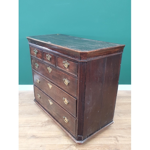 46 - An antique oak Chest of three Short, three long graduated Drawers on later bun feet (Top Section of ... 