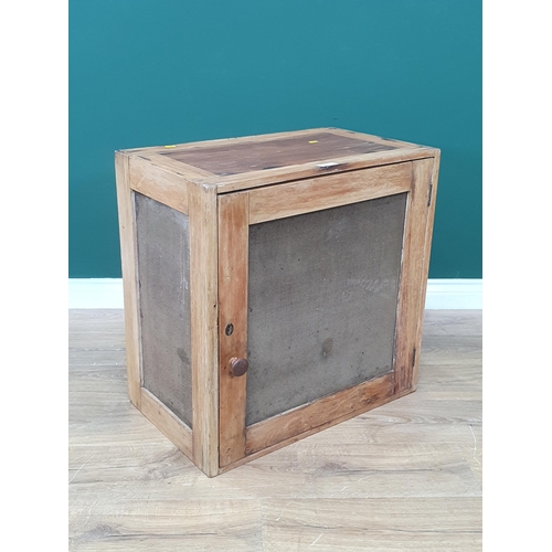 47 - A mixed wood mesh front and sided Meat safe with marble shelf, 2ft 1