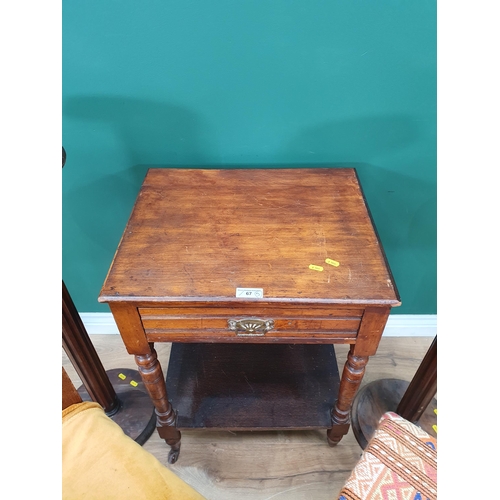 67 - A Side Table fitted single drawer on turned supports and castors, a pair of splat back Dining Chairs... 