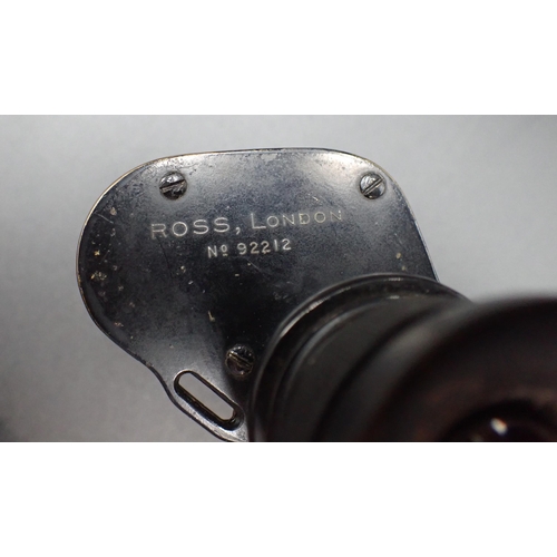 70 - A pair of Ross, London, Stereo Prism Binoculars, No 92212, in case, a brass Telescope by Ross, Londo... 