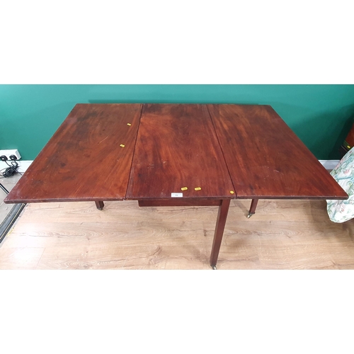 83 - A 19th Century mahogany Dropleaf Table on chamfered supports and castors, 3ft Long x 2ft 5