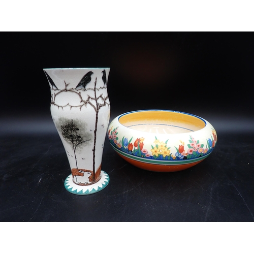 87 - A Wilkinson pottery Bowl painted Chloris pattern, 7½in, and a Wemyss Ware pottery Vase decorated cro... 