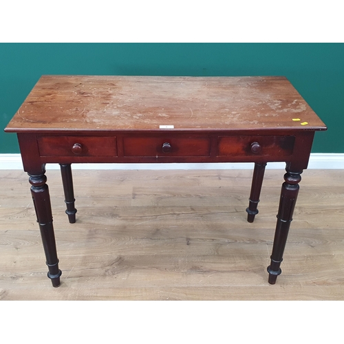 9 - A 19th Century mahogany Side Table fitted two drawers on turned supports, A/F 3ft 5