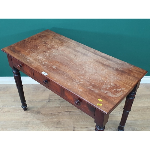 9 - A 19th Century mahogany Side Table fitted two drawers on turned supports, A/F 3ft 5