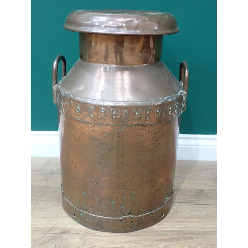 97 - An old copper Milk Churn 'Dawes Creameries, Totnes' and associated lid