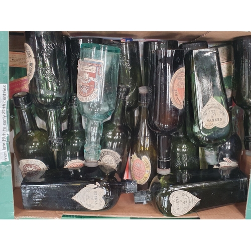 358 - Three boxes of mostly green glass antique Beer and Spirit Bottles.