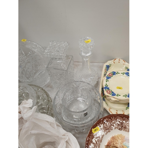 362 - A quantity of glassware including Decanters, Baskets, Cake Stand, Vase, also a small Continental Fig... 