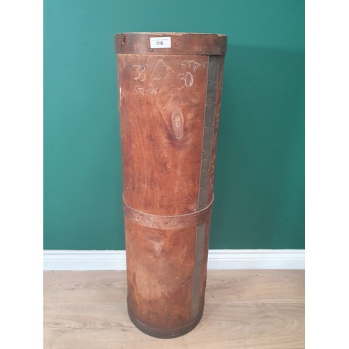 516 - A tall cylindrical Grain Bin, metal  and wooden bound, 3ft 3in H