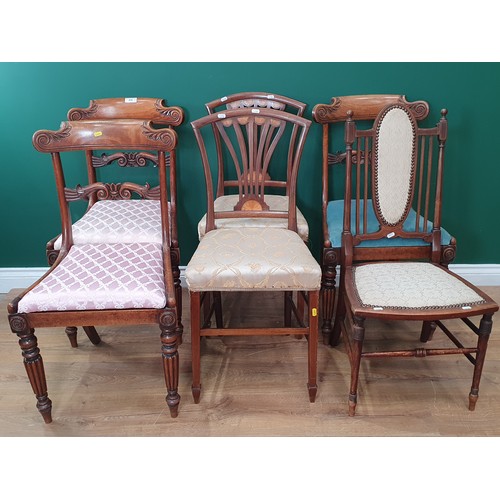 478 - Three bar back Dining Chairs with drop in seats on turned supports, a pair of Bedroom Chairs and a S... 