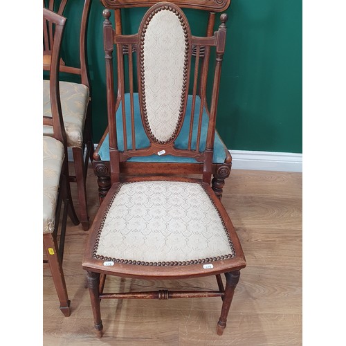 478 - Three bar back Dining Chairs with drop in seats on turned supports, a pair of Bedroom Chairs and a S... 