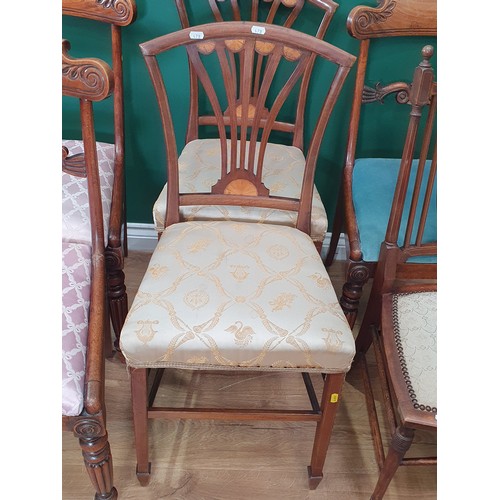 478 - Three bar back Dining Chairs with drop in seats on turned supports, a pair of Bedroom Chairs and a S... 