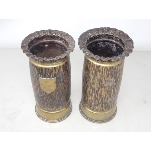 1156 - A pair of WWI 18 ponder Trench Art Shell Cases dated 1915, one with shield engraved 'Great War 1914-... 