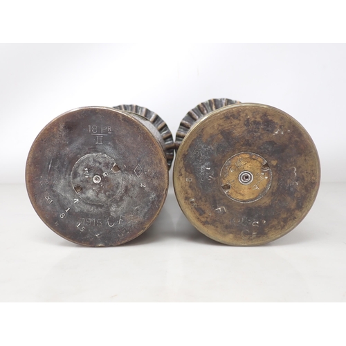 1156 - A pair of WWI 18 ponder Trench Art Shell Cases dated 1915, one with shield engraved 'Great War 1914-... 