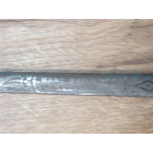 1163 - A Masonic Sword with painted wooden grip, the blade etched Bank Building, Belfast