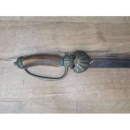 1168 - A 19th Century Hunting Swords with antler grip and D shaped guard A/F, 2ft 3in overall