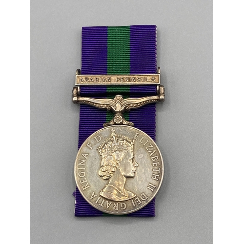 1055 - General Service Medal with Arabian Peninsula Clasp to 9992 Pte. Omer Obelo Audhali, Aden Protectorat... 