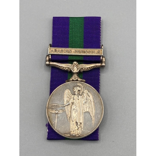 1055 - General Service Medal with Arabian Peninsula Clasp to 9992 Pte. Omer Obelo Audhali, Aden Protectorat... 