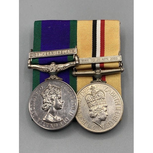 1066 - Two; Campaign Service Medal with Northern Ireland Clasp and Iraq Medal with 19th March-28th April 20... 