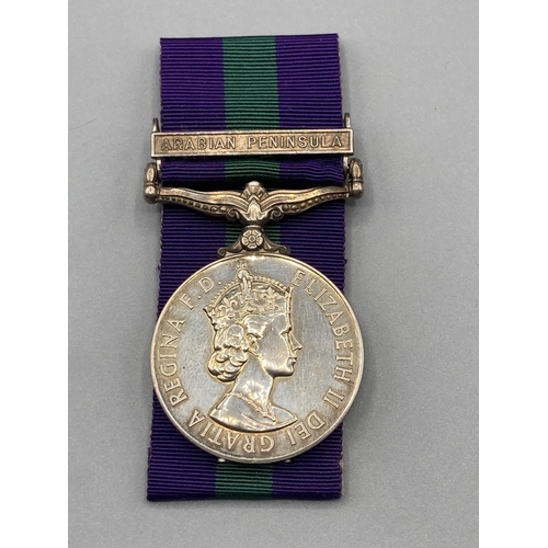 1070 - General Service Medal with Arabian Peninsula Clasp to 23673271 Fusilier R. Broadbent, Royal Highland... 