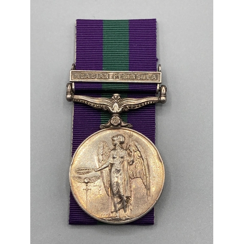 1073 - General Service Medal with Arabian Peninsula Clasp to 23531831 Fusilier P.T. Mills, Royal Fusiliers