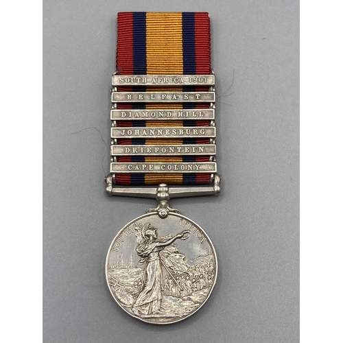 1077 - Queen's South Africa 1899-1902 Medal with Clasps to 'Cape Colony', Driefontein', 'Johannesburg', 'Di... 